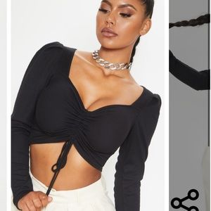 Ruched front long sleeve crop top